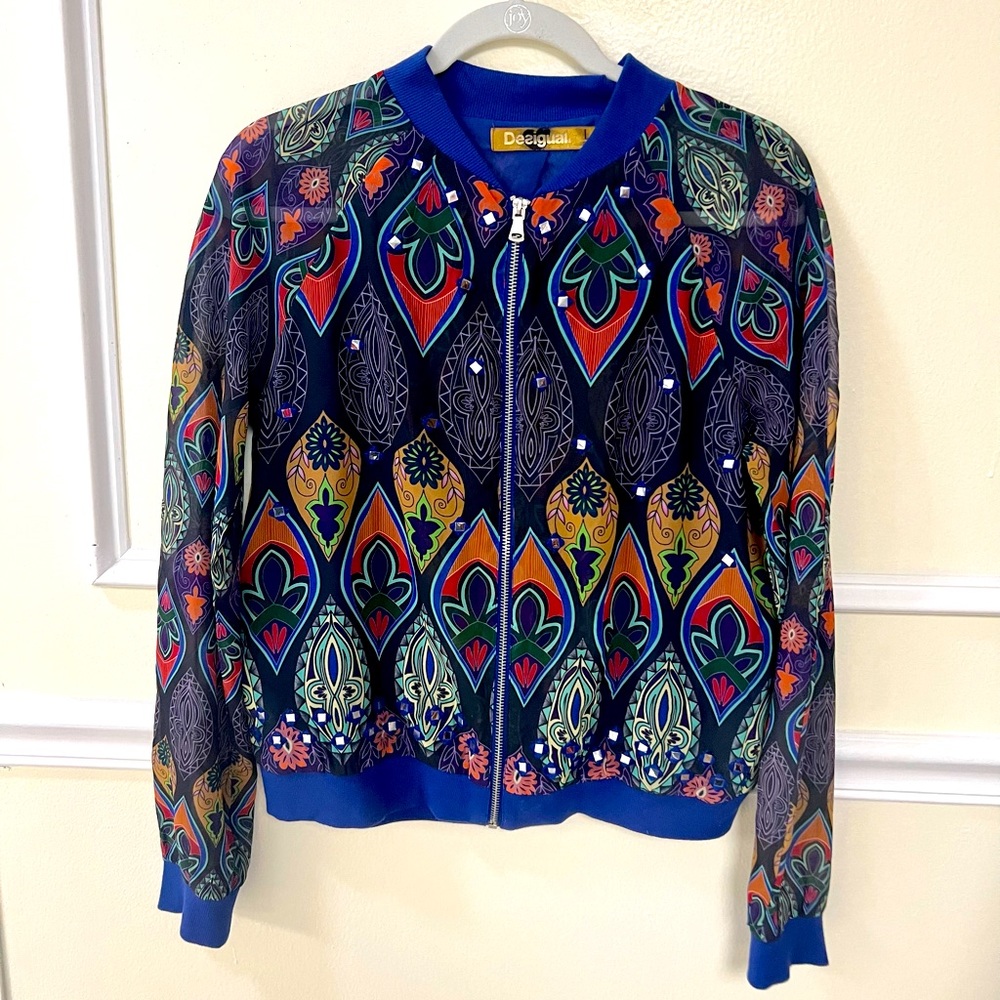 Desigual Short Blue Patterned Jacket.